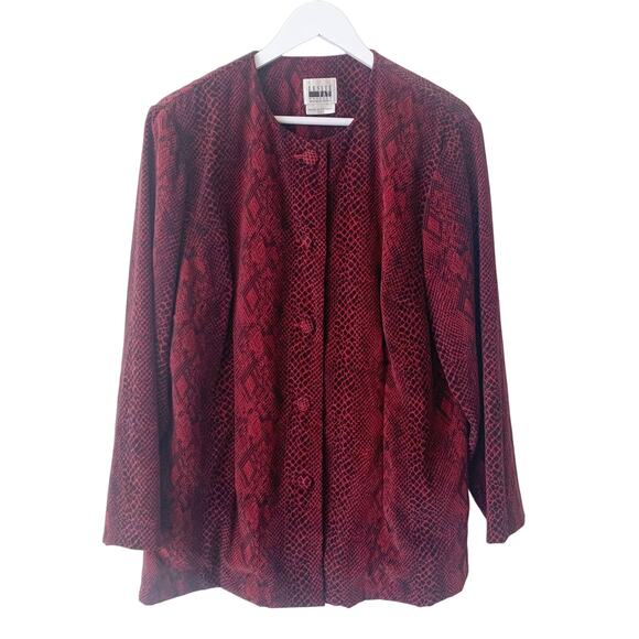 Vintage LeslieFay Jacket Blazer Red Animal Print Coat Size 18W Plus Petite Short - Picture 1 of 3